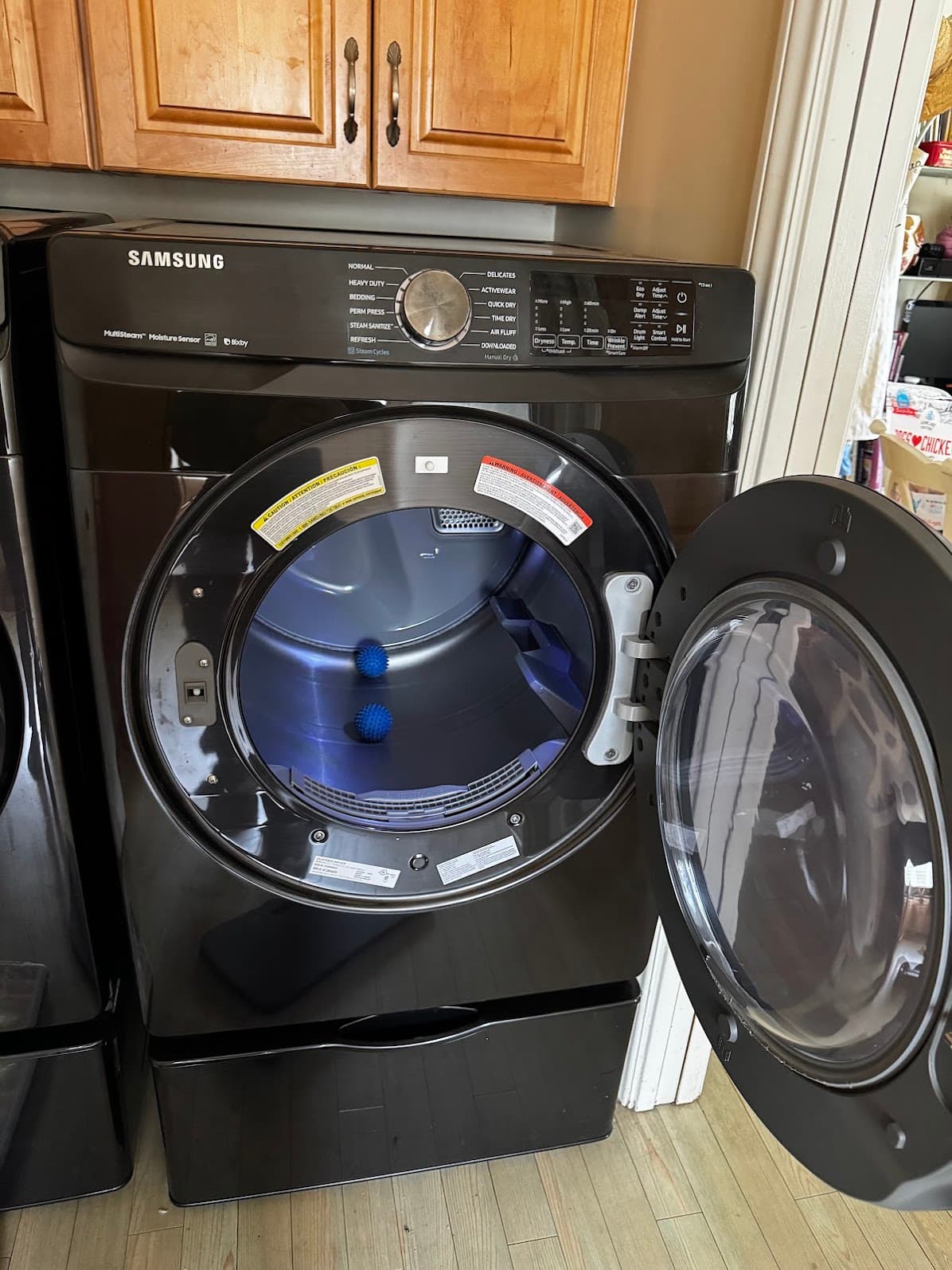 Samsung black stainless MultiSteam dryer after repair