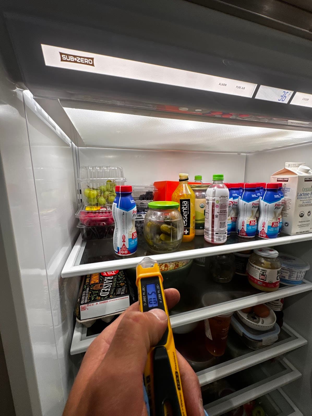 Sub-Zero refrigerator temperature verification with digital thermometer